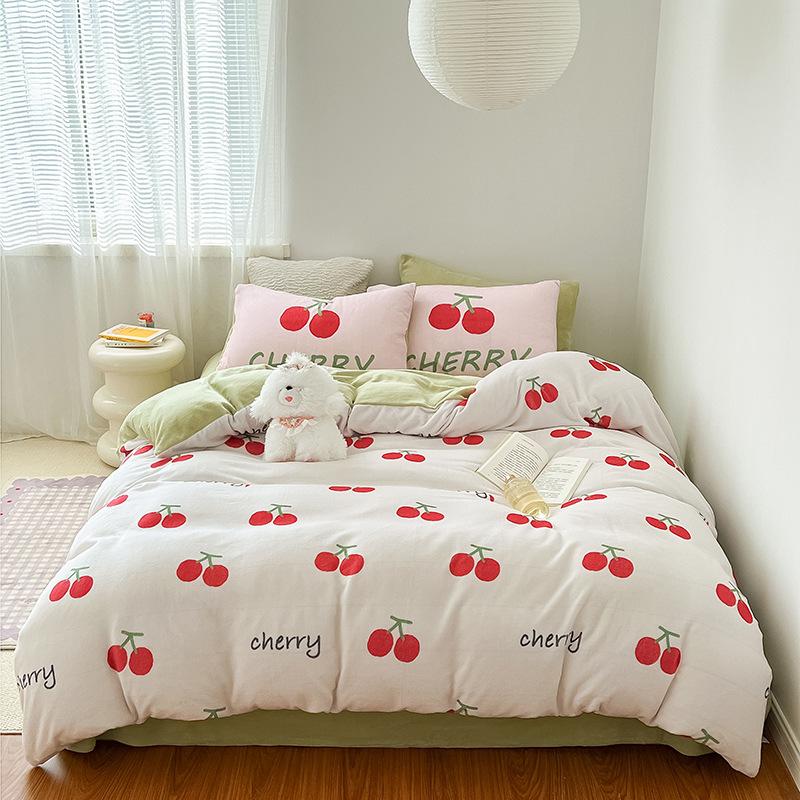 Thickened Milk Fleece Large Version Digital Printing Four-Piece Set, Fleece Thermal Sheets, Quilt Covers, Bedding