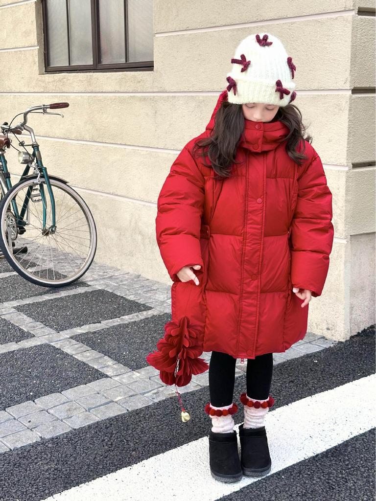 Yuchen Kids' Girls' Long White Duck Down Jacket - 2025 Winter Edition