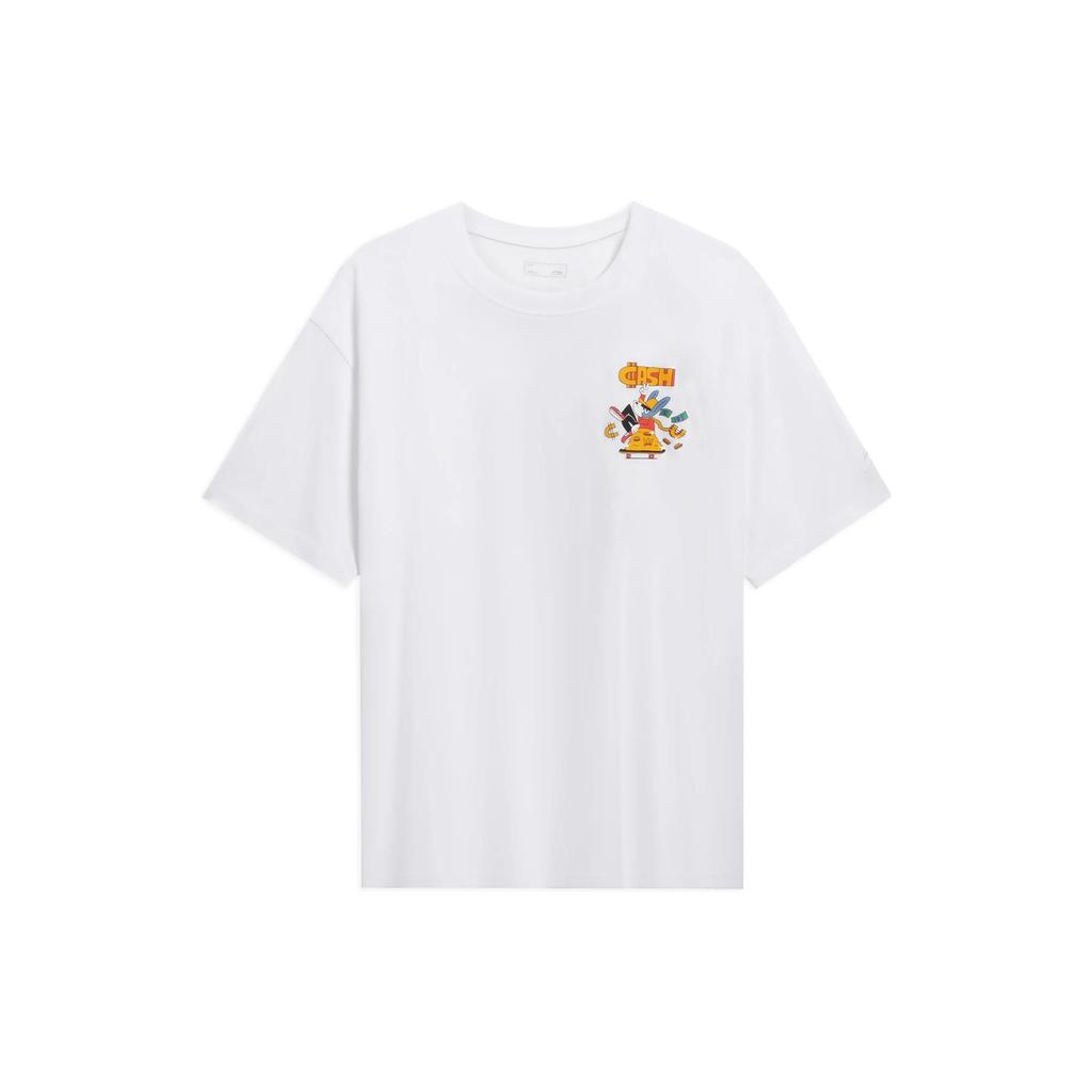 Li Ning T Shirts Unisex White Crew Neck Moderate Straight Fit AHST027-4