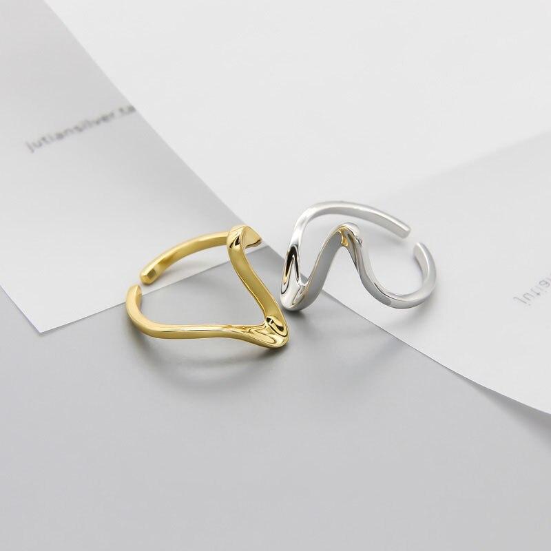 925 Sterling Silver Smooth Irregular Geometric Open Ring For Women Gold Plating Jewelry Gifts Wholesale S-R683
