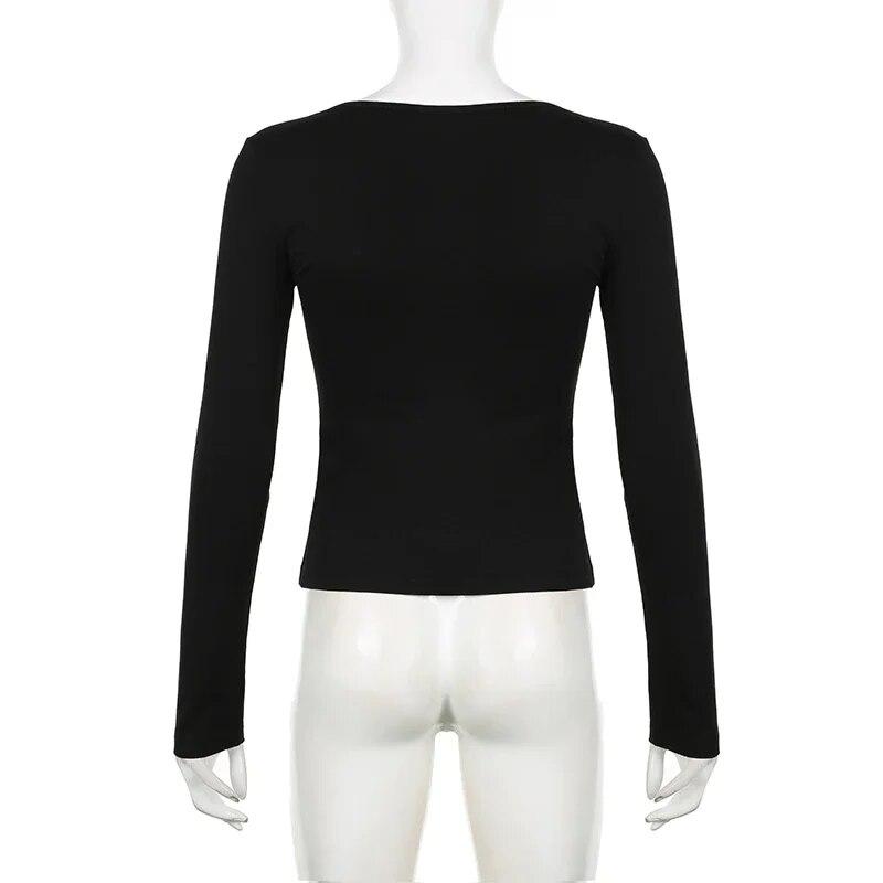 Y2K Lace Patchwork Top Contrast Color Women Autumn Spring Ribbon Lace-up Bow Coquette T-shirts Cute Causal Basics Tees