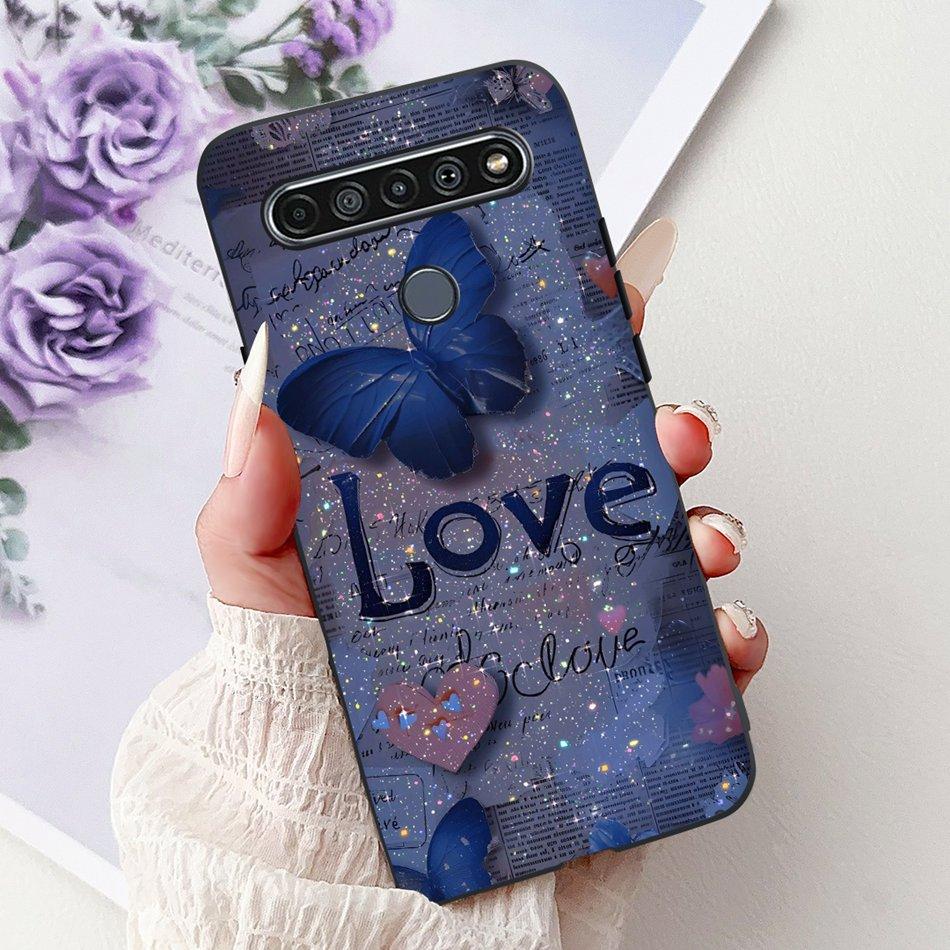 For LG K41S K51S 2020 Elegant Floral Cat Printed Phone Case For LG K41S K51S LM-K410 LM-K510 Black Silicone Soft Cases
