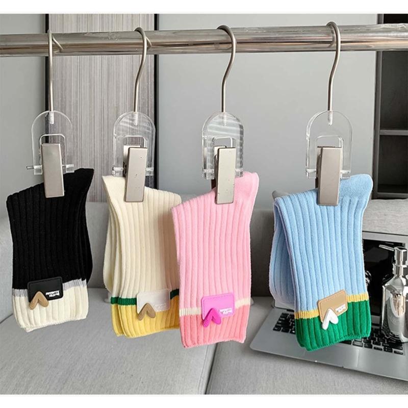 Japanese Style Women Y2K Girl Cotton Crew Socks Harajuku Sweet Love Label Colorblock Ribbed Knit Middle Tube Calf Socks
