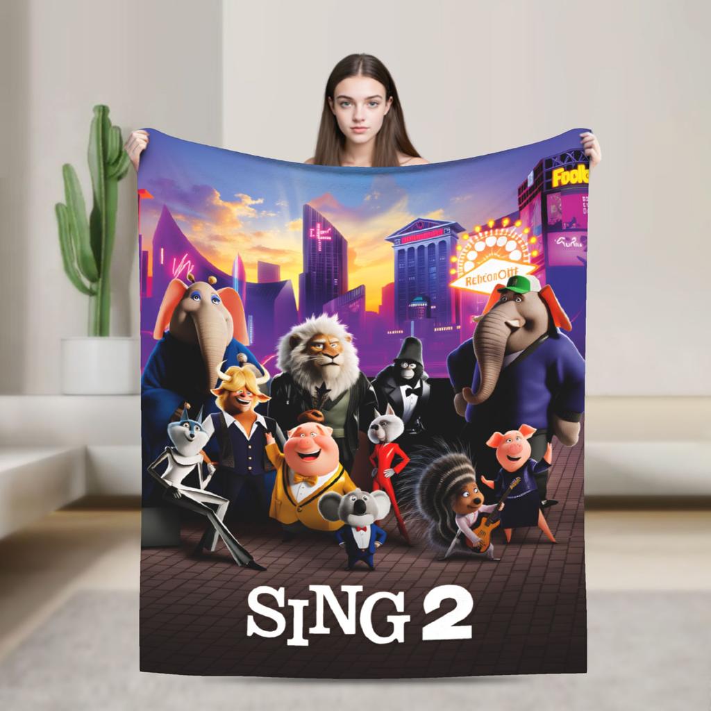 Warm Soft Blanket Camping Sing 2 Movie Characters Buster Ash Bedding Throws Flannel Bedspread For Couch Chair Sofa Bed Cover