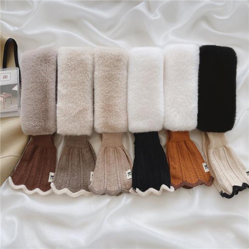 Winter Plush Scarf Woman Thick Fish Tail Wool Knit Cross Fur Collar Outdoor Cycling Neck Protect Cervical Spine Warm Scarve