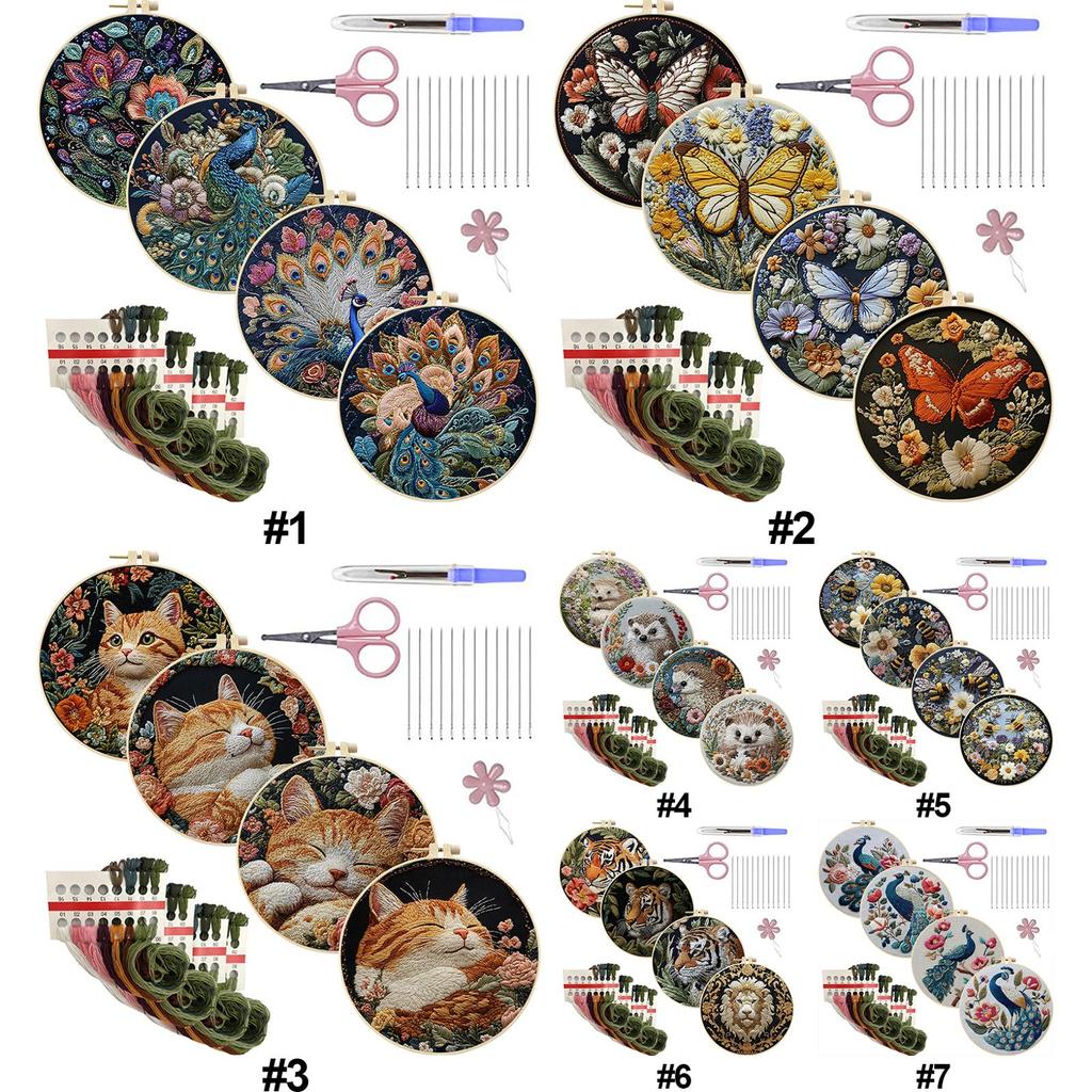 4pcs Embroidery Starter Kit with Embroidery Hoop Needles Threads Instruction Embroidery Kit Cross Stitch Starter Kit for Adults