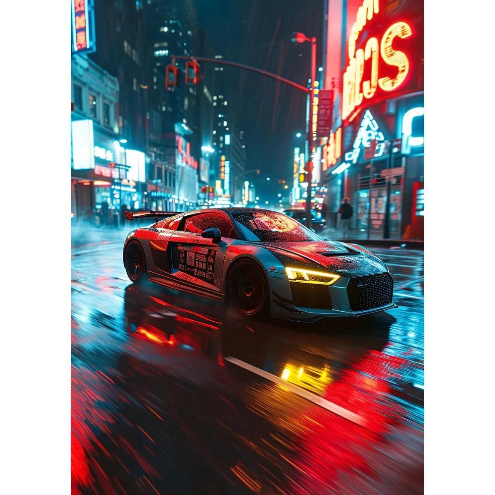 High Tech Super Car Poster Luxury Car LED Sports Races Neon Lit City Prints Canvas Painting Wall Picture Home Man's Room Decor
