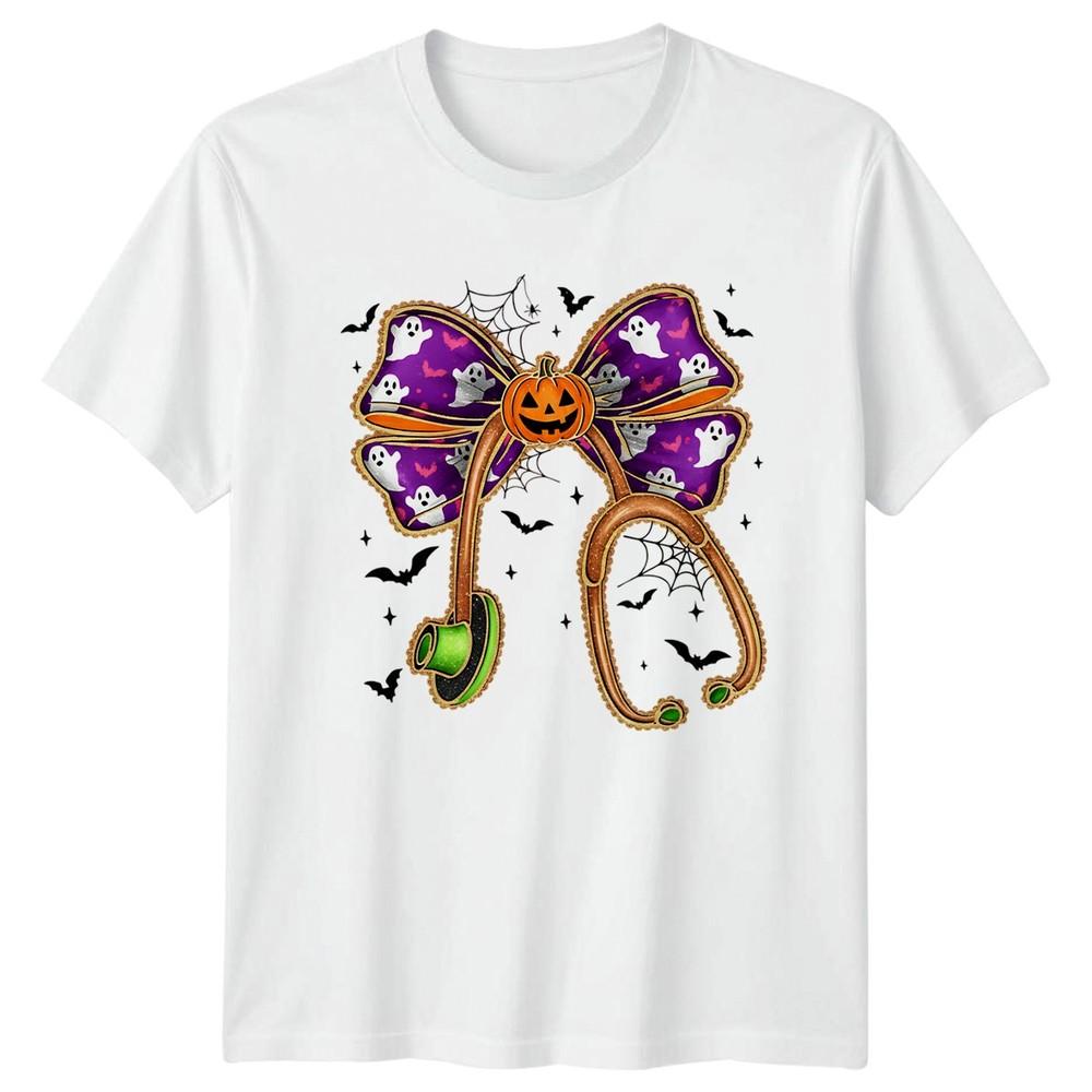 Halloween Healthcare Stethoscope Pumpkin Ghosts Bats Unisexs Unisexs Graphic Tee S