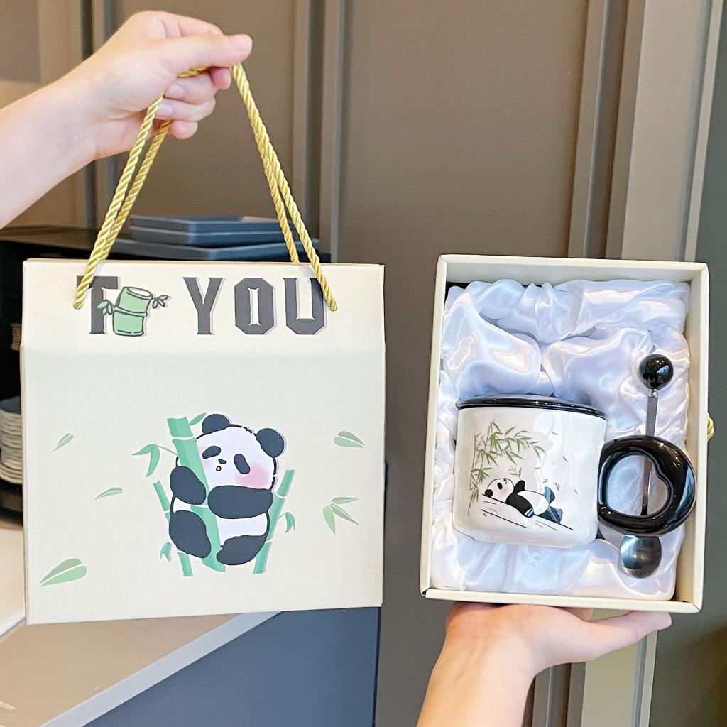 Becher mit Deckel Löffel Neuer Stil Damen Panda Tasse Souvenir Keramik Wasserbecher Kaffeetasse