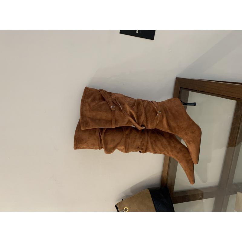 

Pointed high-heeled boots khaki long knight boots women s autumn and winter 2025 autumn and winter new with coat high boots 39 коричневый