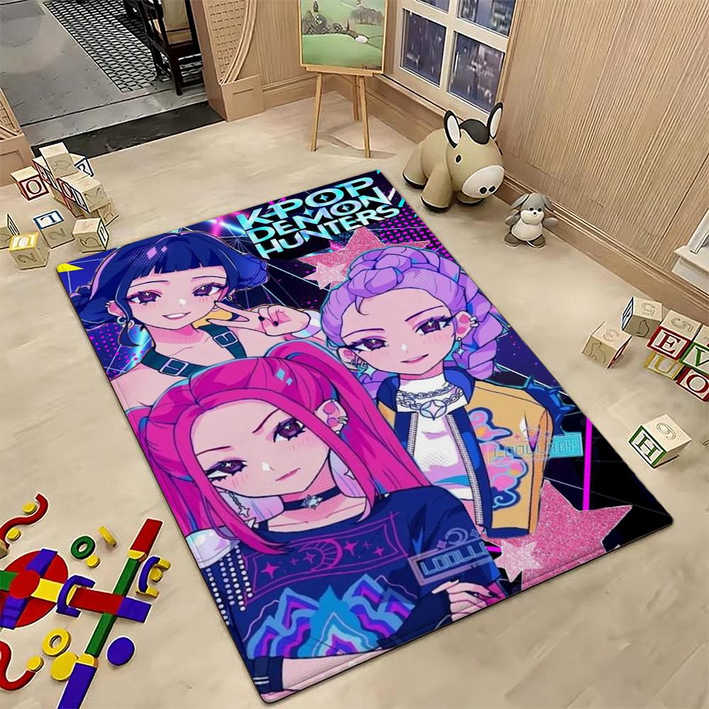 Kpop Demon Hunters Neon Stage Indoor Rug Nonslip Thick Carpet For Entryway Home Party Decor Valentine'S Day Gift