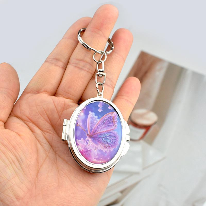 Mini Heart-Shaped Double-Sided Mirror Keychain - Portable Metal Pendant Gift