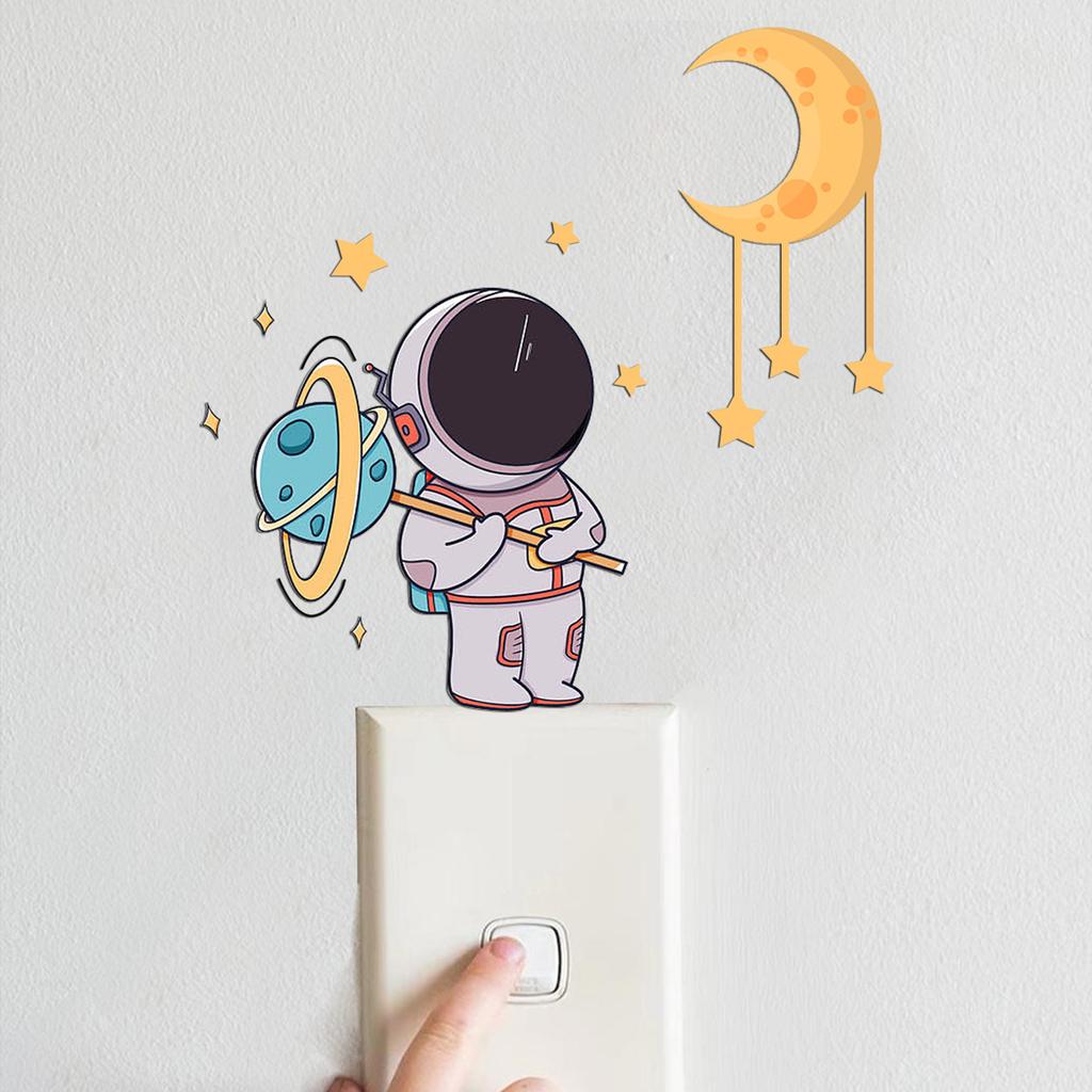 Glow In The Dark Astronaut Wall Stickers Kids Room Decor Luminous Planet Cartoon Cat Decals Rainbow Home Decor Switch Stickers