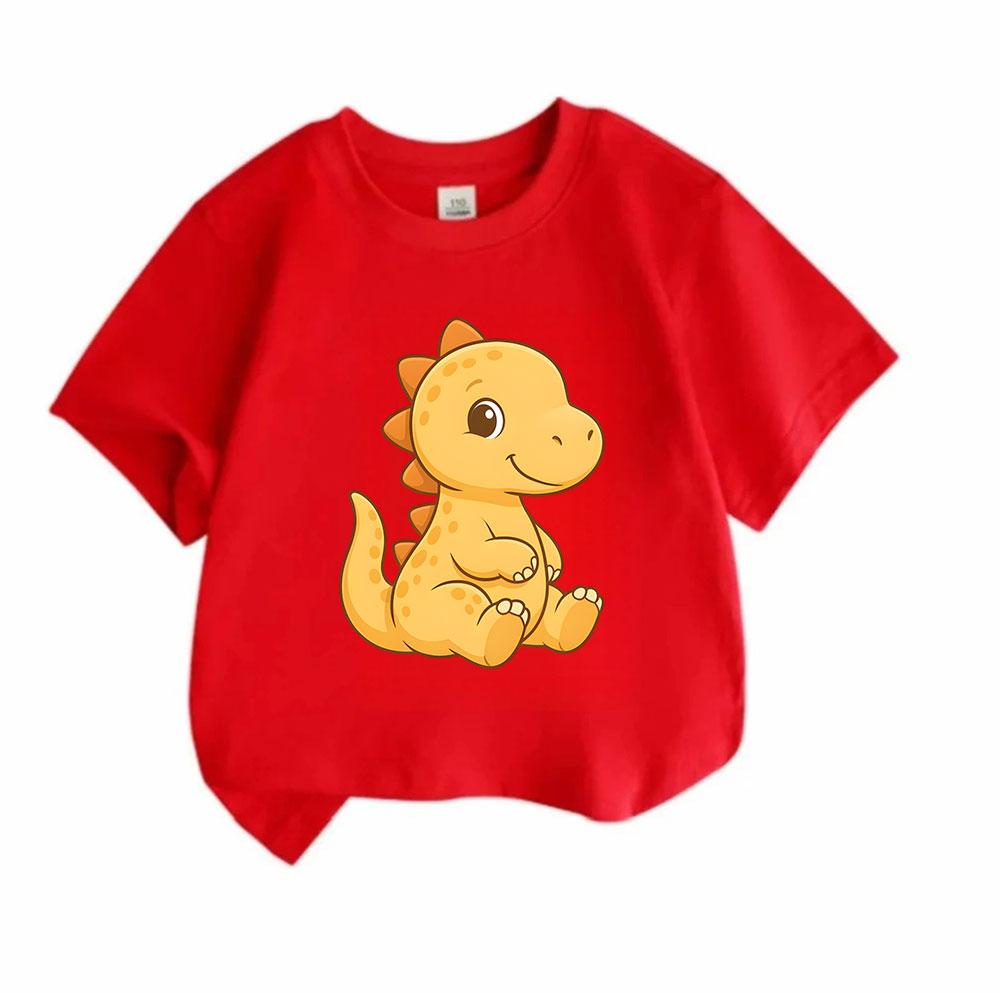 Cute Cartoon Dinosaur Print Kids T Shirt 100% Cotton O-Neck Short Sleeve Casual Summer Tee for Boys Girls Toddler Lightweight Soft Breathable Daily We