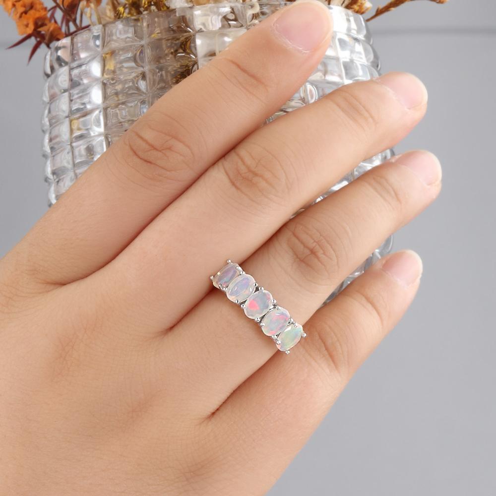Classic Design 925 Sterling Silver Ring Natural Oval 5*7mm Opal Real Gemstone Fine Jewelry for Women Engagement and Wedding Gift