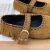 Fashion High Quality Woven Faux Suede Flat Shoes 2025 Mary Janes Elegant Casual Women Shoes Metal Belt Buckle Comfy Flat Loafers