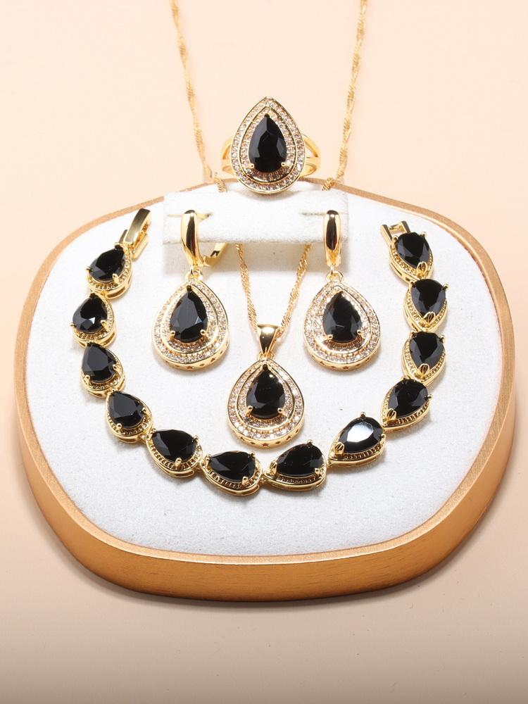 African Nigeria  Gold Plated Luxury Jewelry Sets Italian Wedding Dress Cz Accessories 13-Colors 5-Piece Sets For Women  Gift