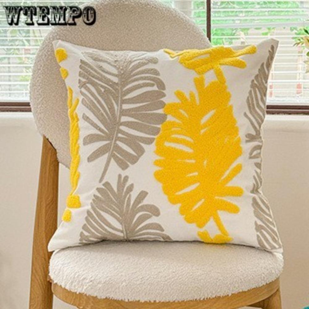 WTEMPO Green Leaf Sunflower Living Room Sofa Embroidery Cushion Throw Pillowcase