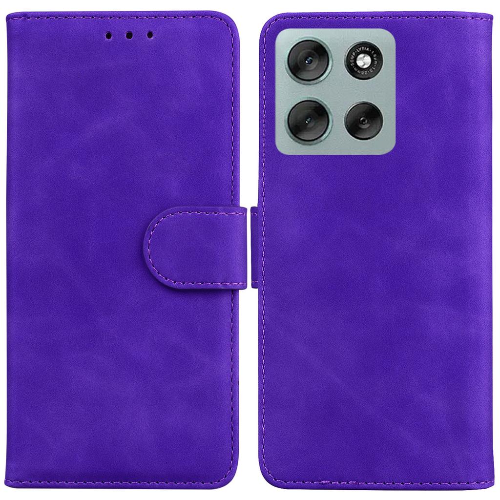 Etui dla Motorola Moto G56 5G, Jednokolorowe Skórzane Etui Portfelowe na Telefon