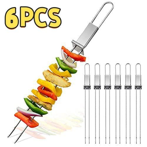 6PCS Stainless Steel  Reusable BBQ Skewers Barbecue Double Needle Stick Outdoor Camping Picnic Gadgets Kitchen Tools