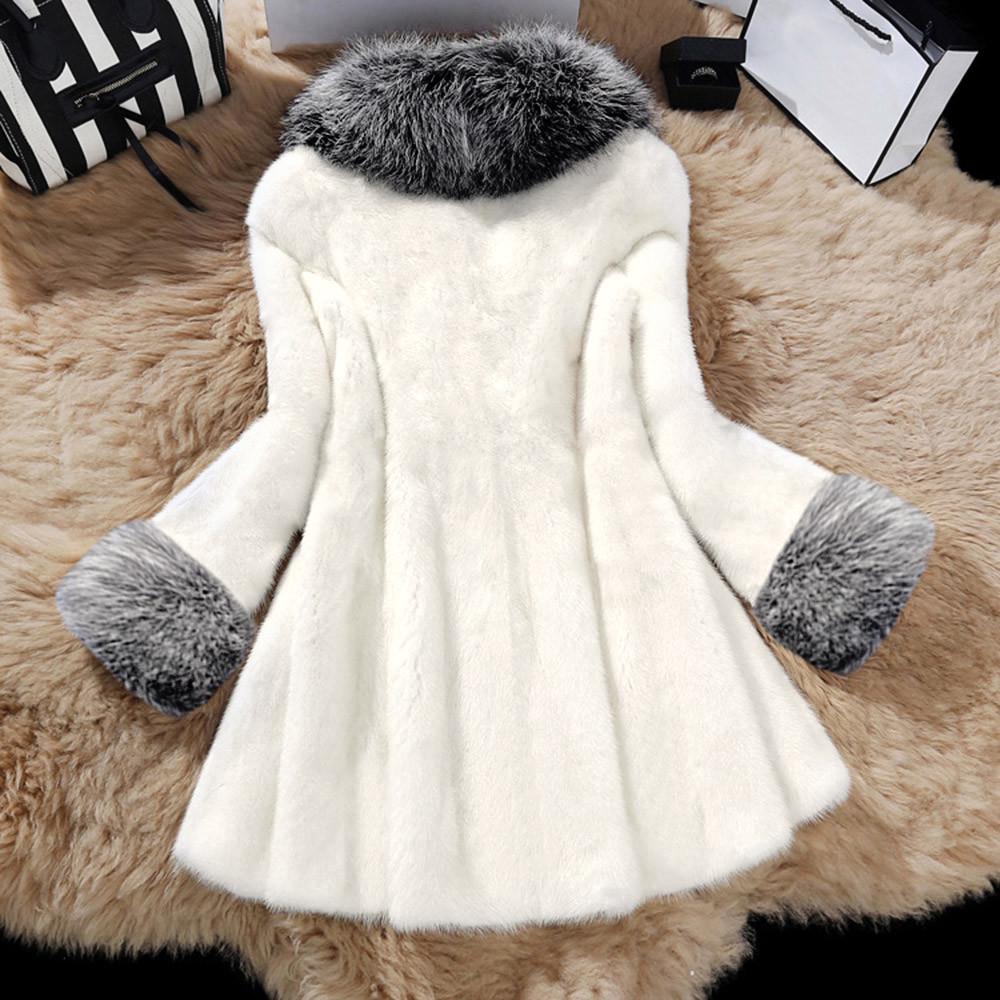 Women Long Of Imitation Mink Coat With Cap