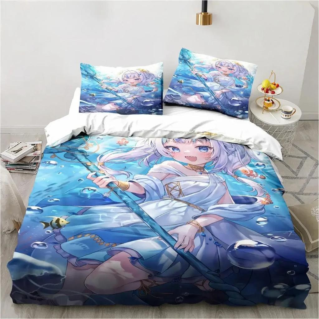 Warm Trendy Kawaii Gawr Gura Cute Girl My Angle Child Polyester or 3D Print Anime King Twin Double Quilt