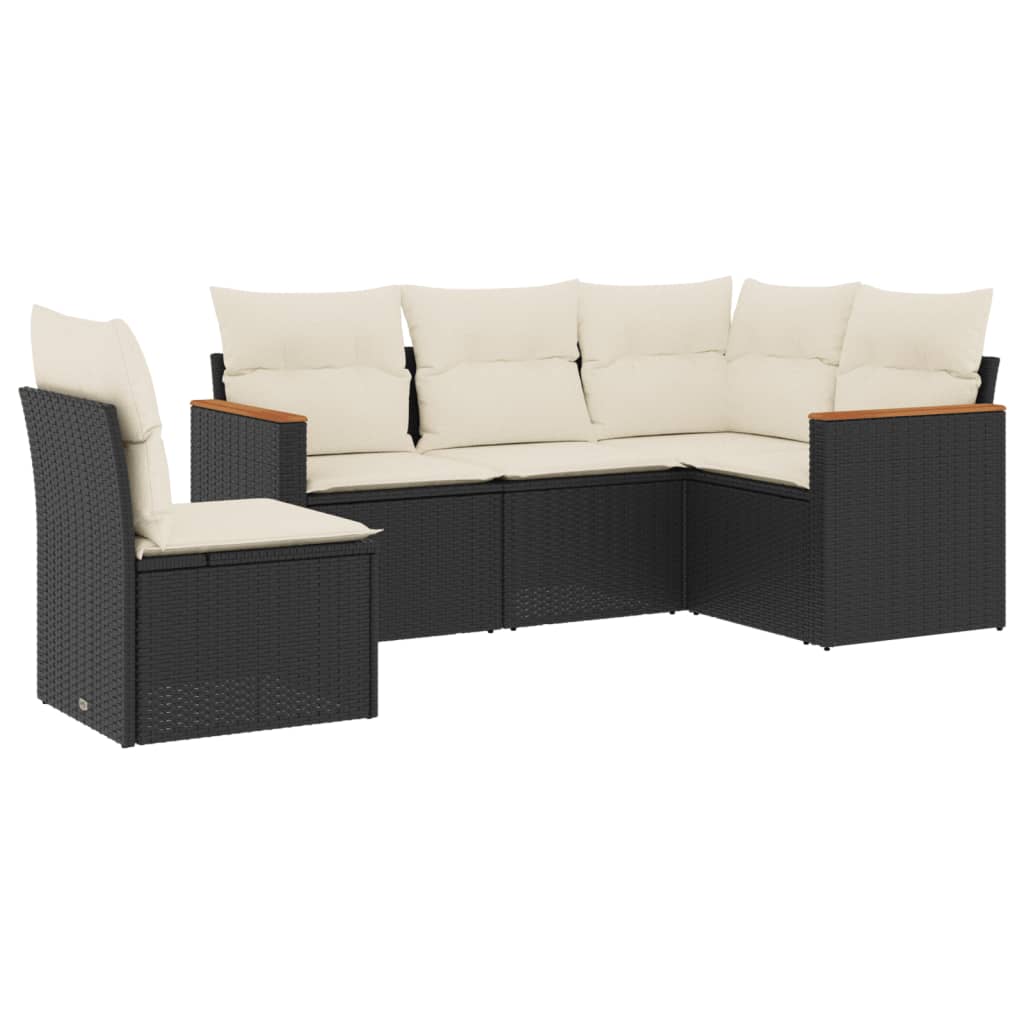 5 piece garden sofa set with cushions black poly rattan