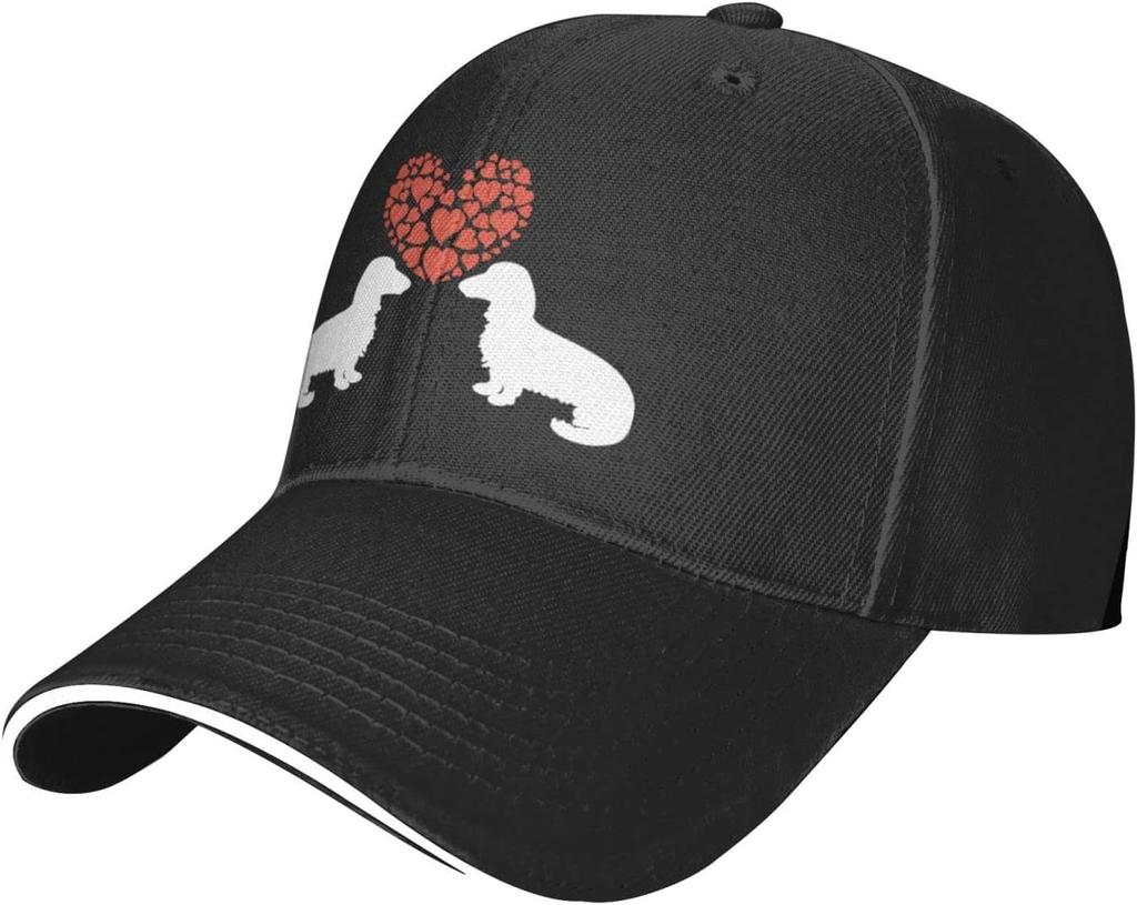 Dachshund Love Print Adjustable Baseball Cap Polyester Casual Sun Protection Unisex Adult Trucker Hat