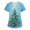 Women's Fashion V-Neck Short Sleeve Overalls With Pockets Christmas Printed Tops  Clothes