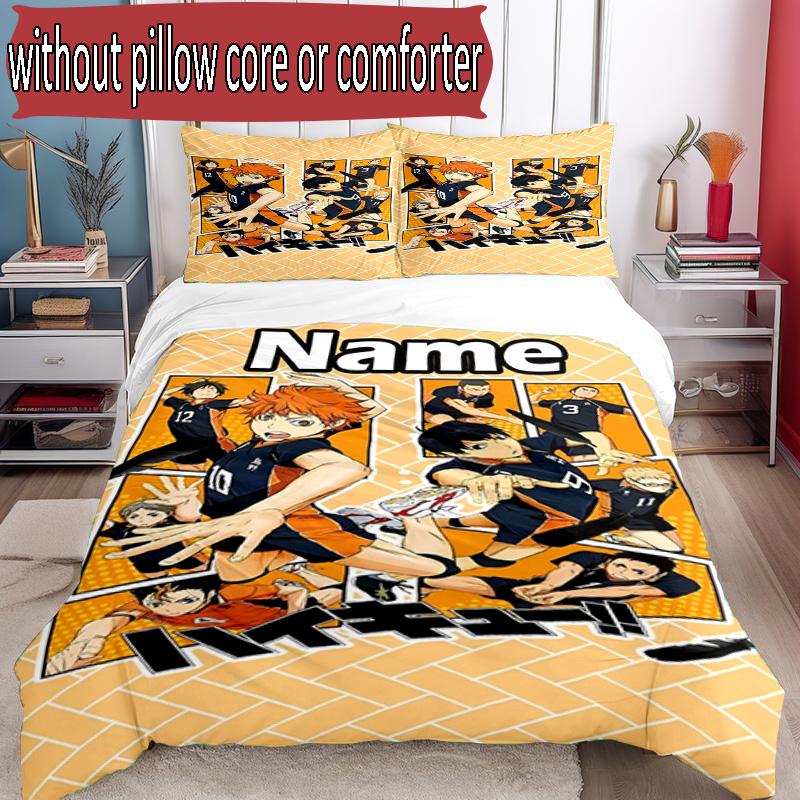 3pcs Duvet Cover Set (1*Duvet Cover + 2*Pillowcase, Without Core), Custom Name Haikyu Pattern Bedding Set, Home Bedroom Decor Gift