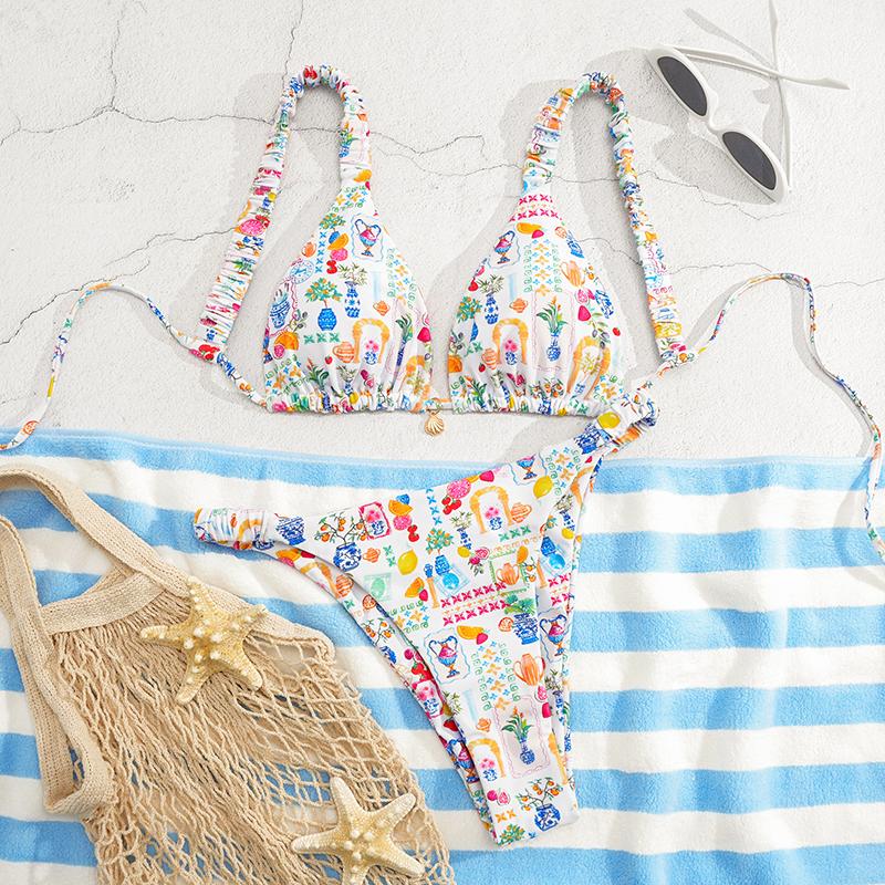 Floral High Leg Cut Thong Bikini Women's Two-Piece Swimsuit Female Swimwear Bather Bathing Suit Female Summer Beachwear
