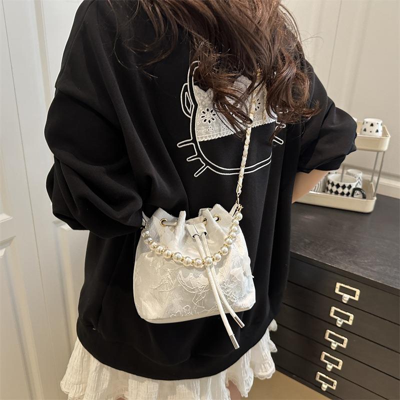 Summer new Chinese small bag shoulder crossbody pearl fashion handbag bucket bag