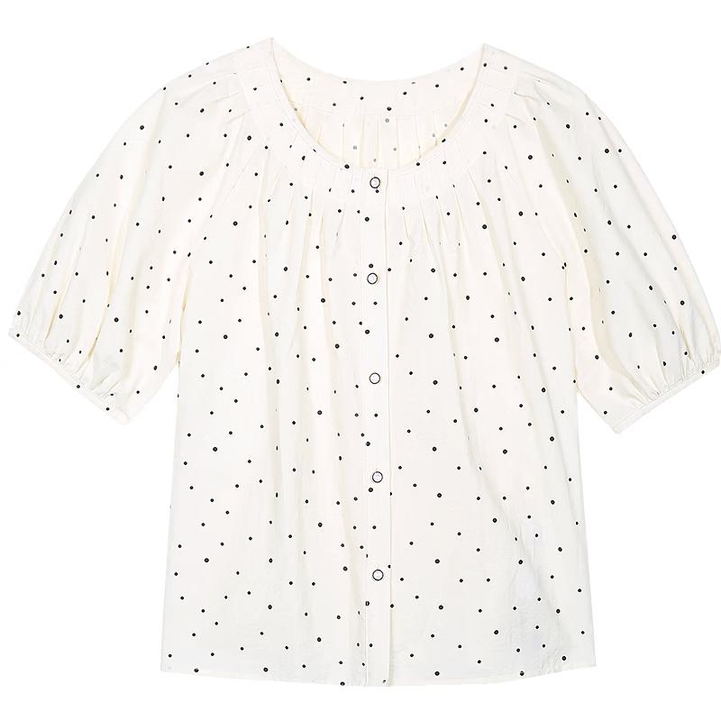 Betu Women's Polka Dot Lantern Sleeve Short Sleeve Shirt 2503T60
