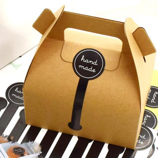 200Pcs Hand Made Long Adhesive Cake Packaging Sealing Label Baking Kraft Sticker