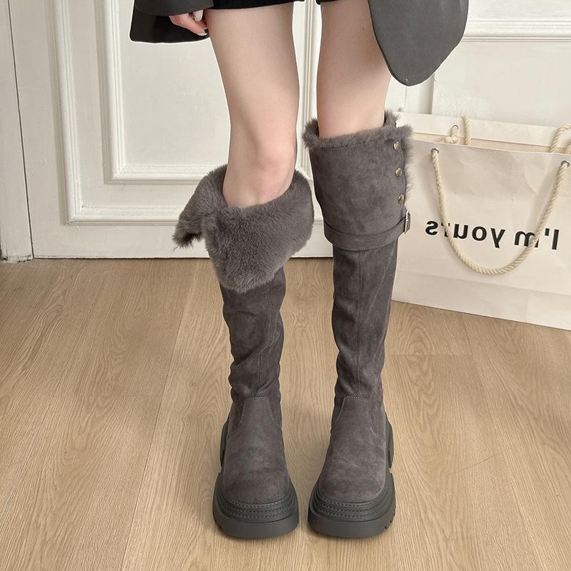 Women's Fur Integration Thick Bottom Heightening Winter Lightweight Warm Snow Boots Non-slip Wear-resistant Casual Sports Long Cotton Boots