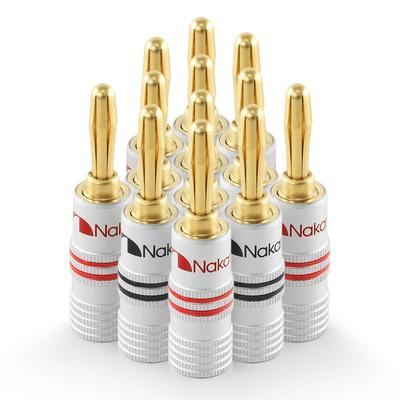Nakamichi 24K Gold-Plated Banana Plugs, Speaker Cable Connectors, Aluminum Shell, 12-18 AWG, 4mm, 12 Pcs (6 Pairs)