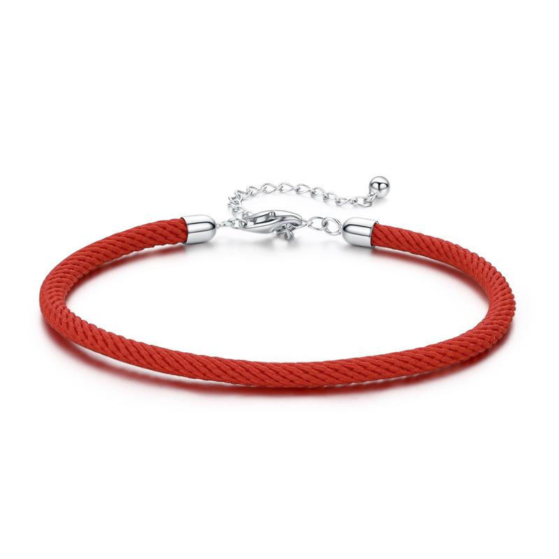 WOSTU 100% Real 925 Silver Red Black Gray White Rope Bracelet Classic Lucky Bangle Fit Beads Charms DIY Jewelry Making