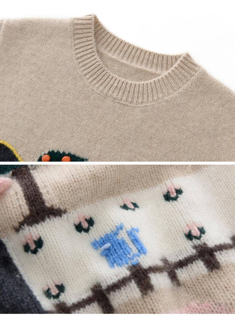 Spring & Autumn Hand-Knitted Sleeveless Cashmere Jacquard Vest - Retro Round Neck, Loose Fit