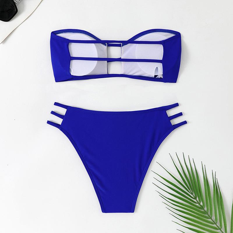 Sexy Strapless Hollow Out Bikini 2 Piece Set Solid Women Split Swimsuit Beach Bikini New Summer Swimwea Bikini Set