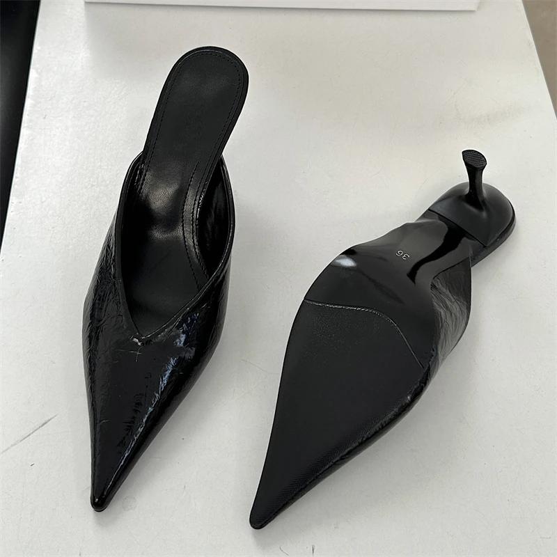 Sexy Elegant Shallow Pointed Toe Mule Women Slippers Pumps Fashion Thin High Heels Stripper Dress Ladies Shoes
