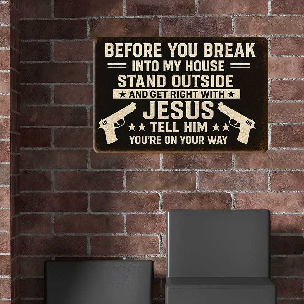 Vintage Gun Humor Sign - Rustic "No Trespassing" Metal Decor for Collector Spaces