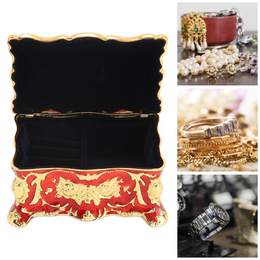 Gold Red Jewelry Box Metal Enamel Treasure Chest Box Jewelry Boxes Trinket Box Home Dresser Decor