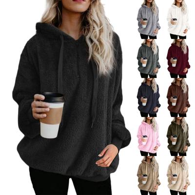 Women's Fashion Solid Colour Hooded Long Sleeve Zip Plush Sweatshirt Top
