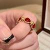 Real Gold Electroplated Zircon Oil Drop Gourd Flower Opening Ring Retro Temperament Index Finger Ring Light Luxury High-end Jewelry
