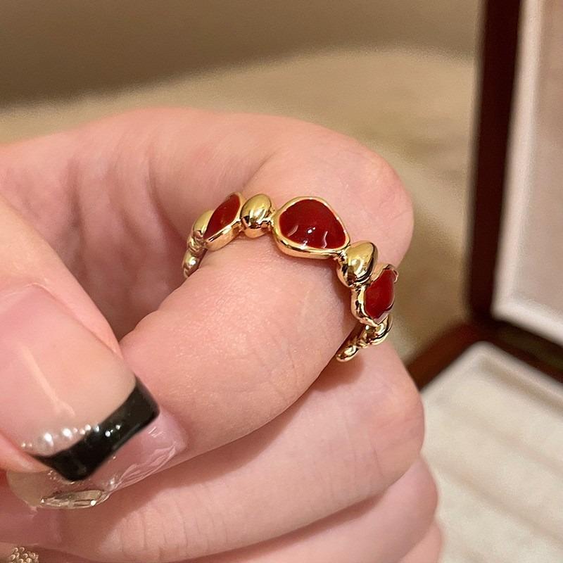 Real Gold Electroplated Zircon Oil Drop Gourd Flower Opening Ring Retro Temperament Index Finger Ring Light Luxury High-end Jewelry