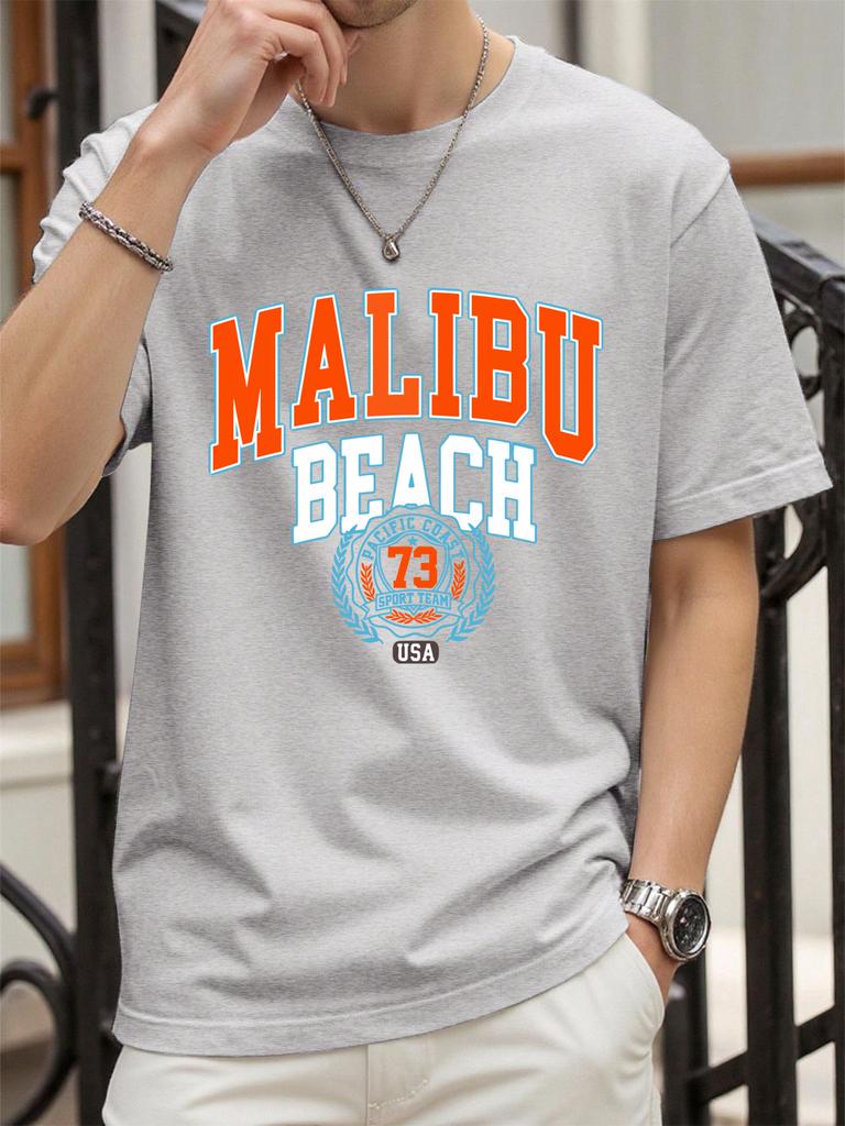 Malibu Beach 73 Usa Print Man T Shirts Hip Hop ONeck AllMatch Sportswear Casual Cotton Vintage TShirt Unisex Fashion Clothes