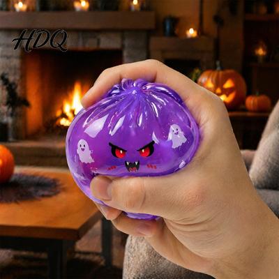 Portable Stress Reliever Halloween Dumpling Relief Toy, Cartoon Steamed Bun Squeeze Toy Themed Sensory Toys with Steamer, Ball Fidget Party