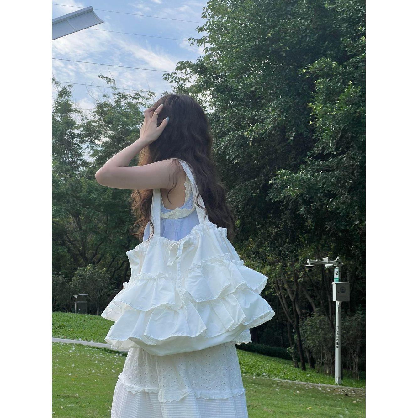 

Летняя новая холщовая сумка на плечо с оборками, студенческая сумка для литературы и искусства, холщовая сумка для девушки белый