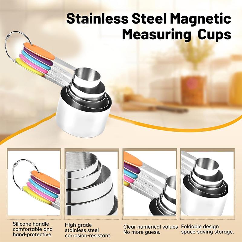 5Pcs Stainless Steel Measuring Cups And Spoons Set Kitchen Accessories For Baking Cake Cooking Making Measuring Kitchen Tools