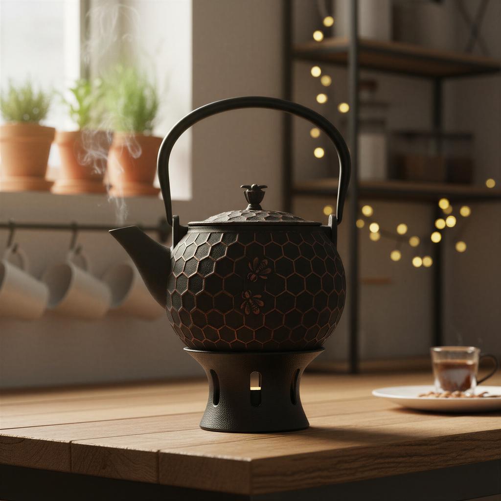 CAST IRON KETTLE 1.8L TEA INFuser + Warmer + Fork